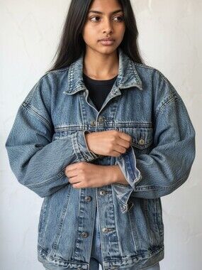 ​Vintage 90s Medium Wash Denim Trucker Jacket 100 Cotton Oversized Xl